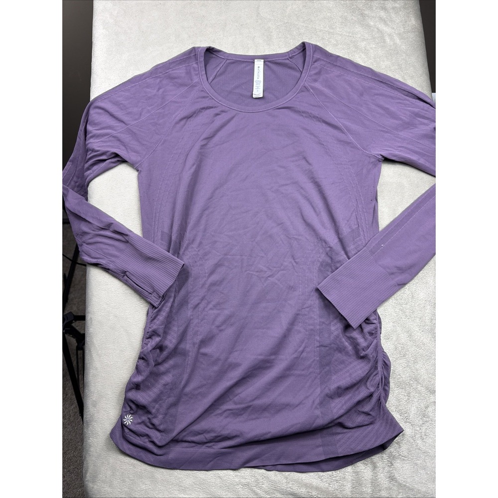 Athleta Speedlight Ruched Side Long‎ Sleeve Top Thumbhole Large Purple Athletic